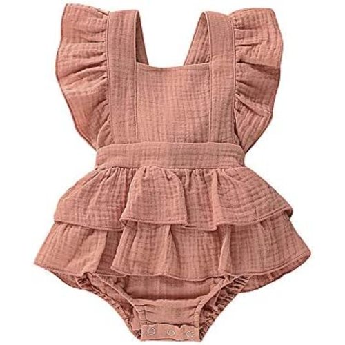 Douhoow Infant Baby Girl Romper Baby Ruffle Bodysuit Jumpsuit One-Piece Cotton Linen Clothes