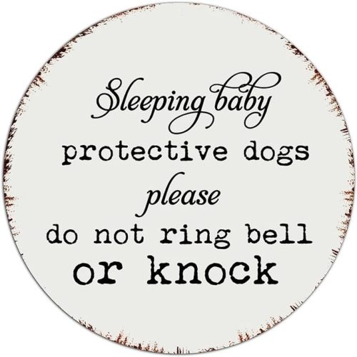 Funny Novelty Metal Tin Sign Sleeping Baby Protective Dogs Home Décor Aluminum Metal Sign for Bedroom Gate Dorm Christian Religious Church Phrase Art Poster Gift for Outside 12x12 - 12x12 Inch Round - style-4