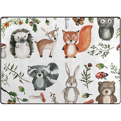 Vantaso Soft Foam Nursery Rugs Cute Woodland Animals Non Slip Play Mats for Kids Boys Girls Playing Room Living Room 80x58 inch