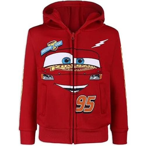 Disney Cars’ Lightning McQueen Zip Up Hoodie with Pockets for Boys, Front Zip Jacket