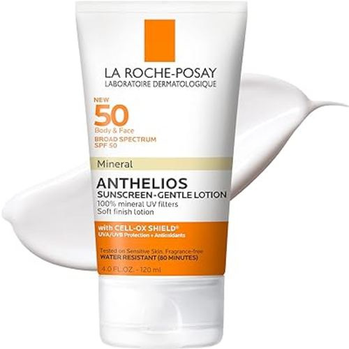 La Roche-Posay Anthelios Mineral Sunscreen SPF 50 Gentle Lotion, Broad Spectrum SPF + Antioxidants, Face & Body Sunscreen, Titanium Dioxide & Zinc Oxide, Oxybenzone Free, Oil Free