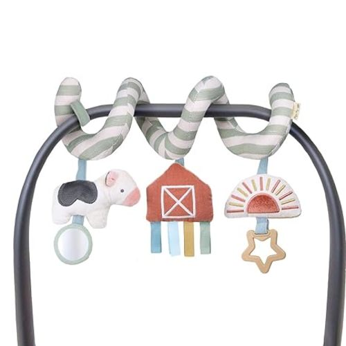 Itzy Ritzy Spiral Car Seat & Stroller Activity Toy - Stroller & Car Seat Toys for Ages 0 Months and Up - Hanging Toys Include Dangling Ring, Mirror and Textured Ribbons (Farm)