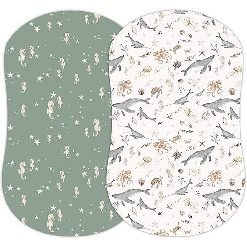 Baby Bassinet Sheets for Boy, Girl (Ocean Odyssey) 2-Pack - Fitted Bedside Bassinet Sheets - Buttery Soft Cotton Blend for Standard Bassinet Mattress Pad - Compatible with Halo Bassinest