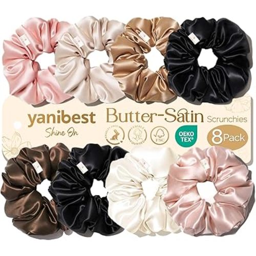 Yanibest 8 Pcs Satin Scrunchies - Silk Scrunchies Ponytail Holders, Soft Satin Hair Ties No Damage, Hair Accessories for Women
