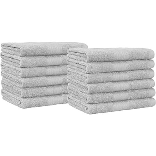 Amazon Basics Cotton Washcloths for Face, Soft, Absorbent, 12-Pack, Gray, 12 Inch x 12 Inch