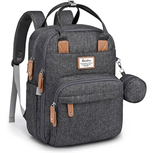 RUVALINO Diaper Bag Backpack - Multifunction Waterproof Travel Backpack, Baby Bag with Changing Pad & Stroller D-Ring & Pacifier Case - Travel Essentials & Baby Registry Search - Unisex, Dark Gray