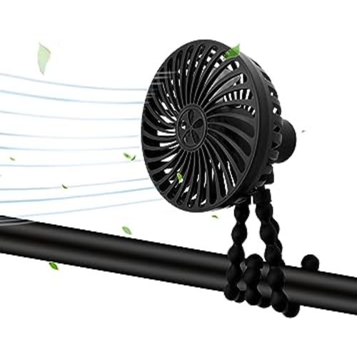Stroller Fan 3000mAh Mini Portable Fan Battery Operated Fan Flexible Tripod USB Travel Fan, Hand Held Fan that Blow Cold Air Small Personal Portable Fans for Car Seat Crib Bedroom Travel (Black)