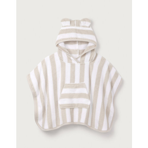 Organic Cotton Striped Toweling Hoodie, Pebble (1-2Y)