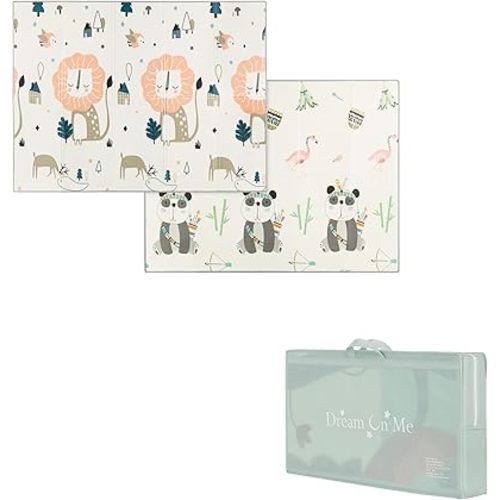 Dream On Me Play Time Reversible Baby Play Mat Foldable Extra Large Thick Foam Crawling Playmats for Toddlers Waterproof Portable Playmat , Goofy Den