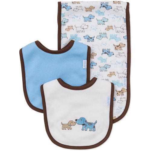 Little Me Clothes for Baby Boys’ and Girls’ 2 Bibs and 1 Burp Cloth Set, Soft Cotton Feeding Essentials with Velcro Closures