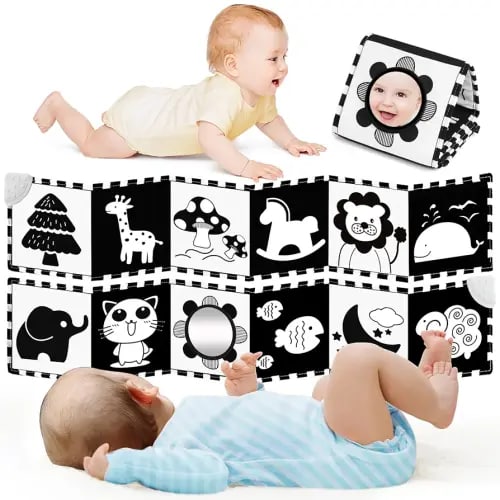 High Contrast Baby Toys for Newborn Development - Tummy Time Black and White Baby Toys for 0-3-6-12 Months - Soft Montessori Visual Stimulation Sensory Infant Book - Shower Gift for Boys Girls