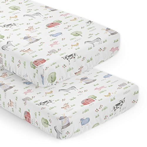 Sweet Jojo Designs 2-Piece Baby Crib Sheets Set (Farm Animals) for Boys or Girls, Infant Nursery, Toddler Room - Standard Size (Farmhouse, Southern, Country, Barn Animal, Farms Theme, Cow, Grey Horse)