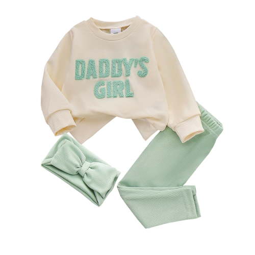 WIBACKER Baby Girl Daddy's Girl Outfit Sweatshirt Fall Long Sleeve Shirt Pants Headband 3Pcs Spring Clothes Set