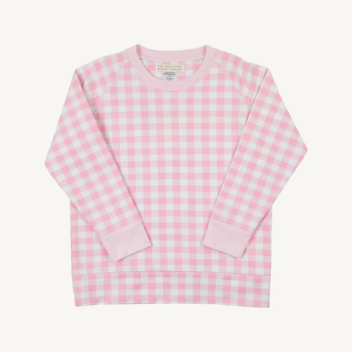 $44.00 Cassidy Comfy Crewneck - Palm Beach Pink Gingham with Palm Beach Pink