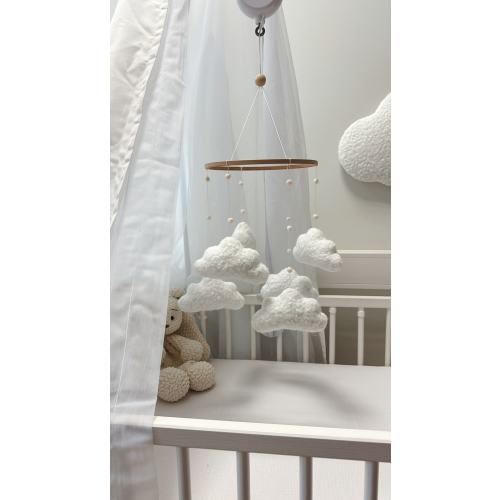 Boucle handmade clouds baby mobile, Neutral nursery mobile, Clouds baby crib mobile, Clouds mobile, Minimalist nursery mobile, Boucle clouds