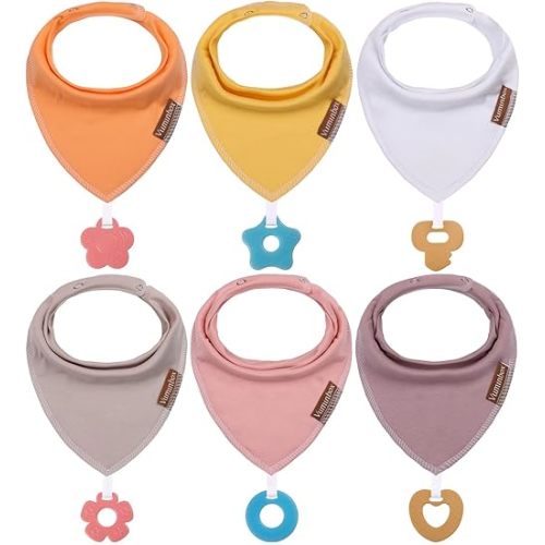 Baby Bandana Drool Bibs 6-Pack and Teething Toys 6-Pack Made with 100% Organic Cotton, Absorbent and Soft Unisex