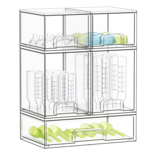 SpaceAid Bottle Storage Organizer Baby - Acrylic Bottles Station Organizer Container, Stackable Clear Drawers for Countertop, Vanity, Bathroom, Cabinet, Pantry Organization, 5 Pack, 2S2M1L, 15.4" H