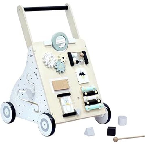 Montessori Educational Toys, Wooden Baby Walker with Wheels Push Pull Baby Walkers Toddler Activity Walker Toy for Girls/Boys Learning to Walk, Develops Motor Skills & Stimulates Creativity