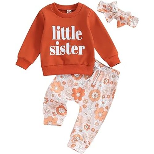 3Pcs Baby Girl Outfits Daisy Sweatshirt + Pants + Headband Infant Fall Winter Clothes