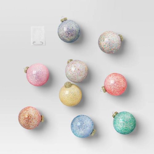 9ct Shatterproof Mess-Free Glitter Christmas Tree Ornament Set Bright Colorful Mix - Wondershop™