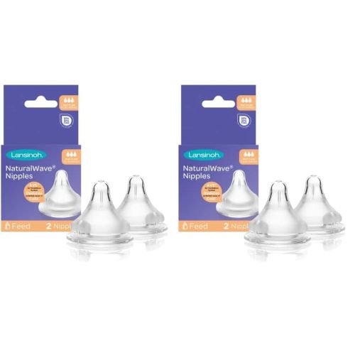 Lansinoh NaturalWave Baby Bottle Nipples, Fast Flow, Size 4L, Anti-Colic, 2 Count (Pack of 2)