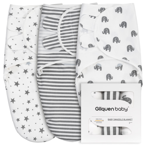 Gllquen Baby Premium Swaddle Blankets for 3-6 Months Baby Boy Girl, 3 Pack Wrap Set, Infant Adjustable 100% Organic Cotton Swaddles (Medium/Large)