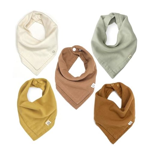 Kishu Baby Indi GOTS Organic Muslin Baby Bandana Bibs for Boys and Girls, 4-Way Reversible Drool Bib Set