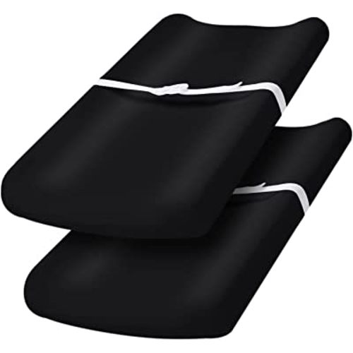PHF Baby Changing Pad Covers for Boys Girls, 2 Pack Ultra Soft Breathable Microfiber Changing Pad Table Sheets for Most Baby Changing Pads, Black & Black