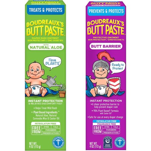 Boudreaux's Butt Paste 4oz Butt Barrier Ointment and 4oz Natural Aloe Diaper Rash Ointment