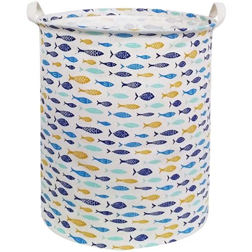 ESSME Baby Laundry Basket,Fish Hamper Collapsible Canvas Waterproof Kids Storage Bin for Home Decor, Nursery Hamper,Gift Baskets,Home Organizer (Fishes) - 1