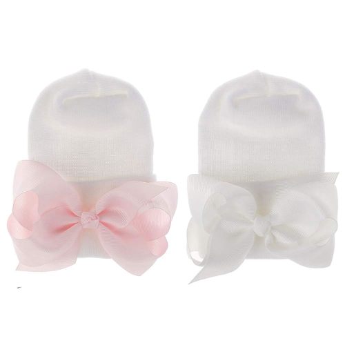 Aijian Newborn Hospital Hat - Infant Baby Solid Color Doughnut Hat (2 Pack Bow Ribbon / 0-3 Month)
