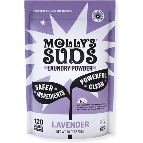 Molly's Suds Original Laundry Detergent Powder | Clean Laundry Detergent Powder for Sensitive Skin | Simple, Effective Ingredients, Stain Fighting | 120 Loads (Lavender)