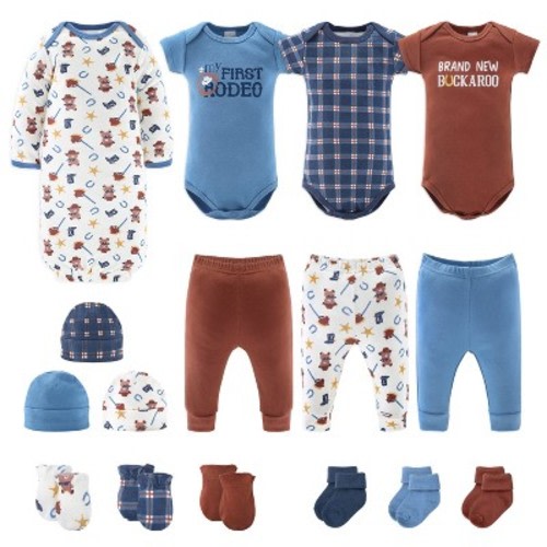 The Peanutshell Yellowstone 16-Piece Newborn Baby Layette Gift Set in Blue/Red, 0-3 Months