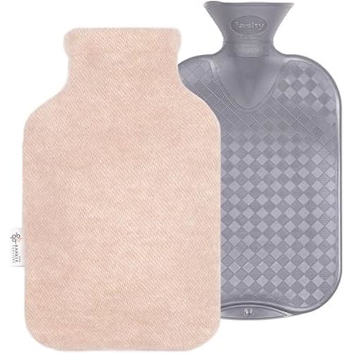 2.0L Fashy Hot Water Bottle with Barker Textiles 100% Wool Cover (Beige) Hot Water Bag with Cover