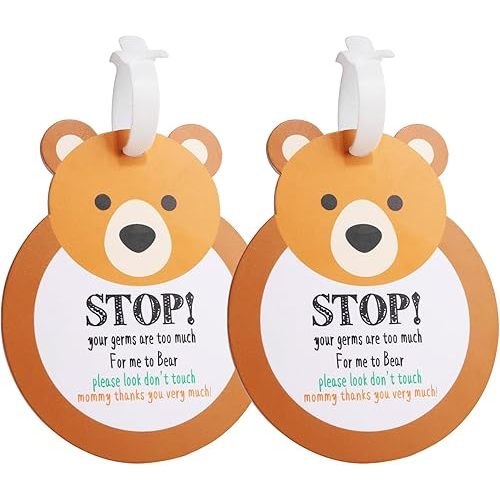 Bear Don't Touch Baby Sign Tag Stop Please Look Baby Car Seat Tag No Touching for Car Seat Cover Basket Tag Stroller Tag Carrycot Basket Tag Baby Warning Tips with Hanging Straps