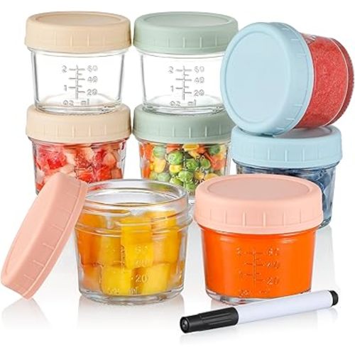 VITEVER 8 Pack Glass Baby Food Storage Containers, 4 oz Baby Food Jars with Plastic Lids, Small Baby Food Maker, Reusable Infant Freezer Container, Microwave, Dishwasher & Freezer Safe, BPA Free