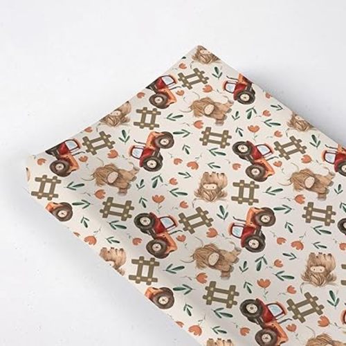 Cartoon Highland Cow Tractor Flowers Floral Leaves Pattern Baby Changing Pad Cover, Unisex Farm Animals Nursery Diaper Changing Table Pad Mat Sheet for Boys Girls-16x32