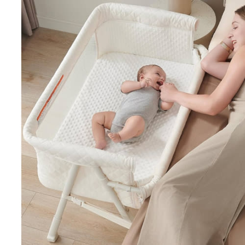 Bassinet Bedside Sleeper, Baby Crib for Newborn, Baby Bassinets Bedside Sleeper with 4 Auto-Lock & Adjustable Height, Breathable Mesh & Mattress, Bedside Bassinet