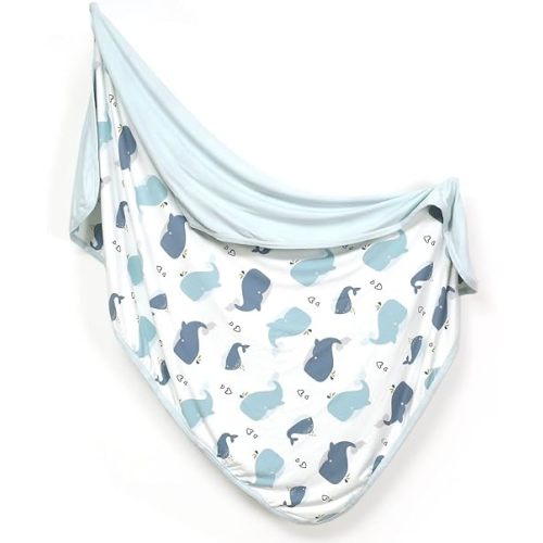 GRSSDER Baby Blankets Super Soft Jersey Knit Swaddle Blanket for Baby Girls and Boys, Double Layer Receiving Blankets 34 x 44 Inches Extra Large for Baby Swaddling, Lovely Whale