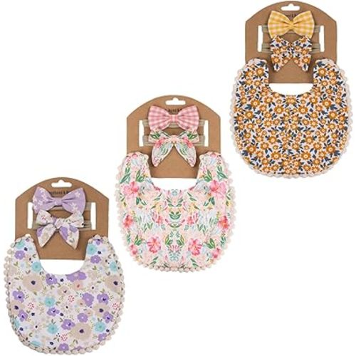 Baby Girls Floral Print Bibs, Reversible Burp Cloth Set for Newborn Infant Toddlers