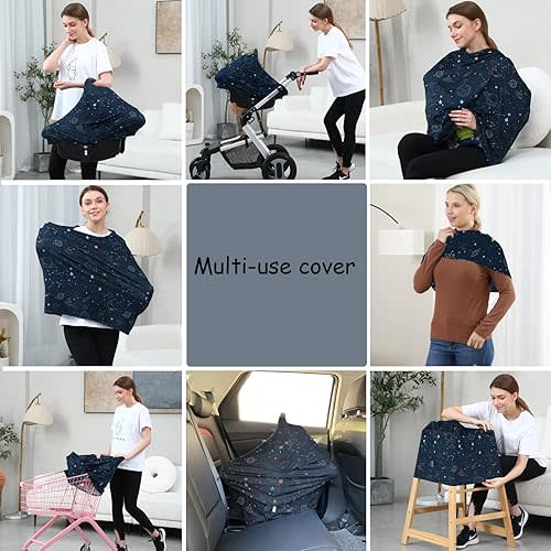 Car Seat Covers for Babies – Multi-use Breastfeeding Cover Carseat Canopy Cover, Infant Stroller Covers for Boys and Girls (Navy Blue Space)
