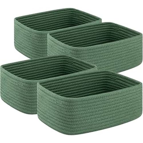 4 Pack Small Storage Shelf Baskets for Organizing, Mini Woven Rope Storage Bins for Towels, Cute Decorative Closet Organizer,Baby Nursery, Gift Empty Baskets -11.81''Lx7.87''Wx4.72''H-Green