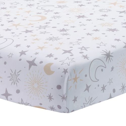 Lambs & Ivy Goodnight Moon 100% Cotton White Fitted Crib Sheet - Moon/stars