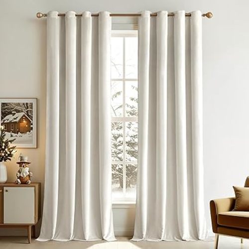 MIULEE Velvet Curtains Ivory Elegant Grommet Curtains Thermal Insulated Soundproof Room Darkening Drapes for Classical Living Room Bedroom Decor 52 x 84 Inch Set of 2