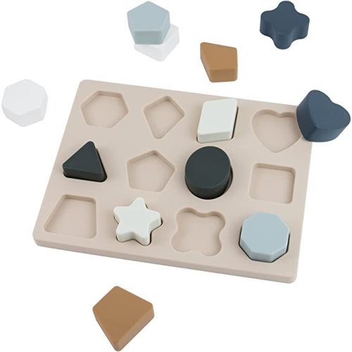 Sunmero Silicone Stacking Toys Silicone Puzzle Board Shape Sorter Sensory Toys for Babies (Khaki)