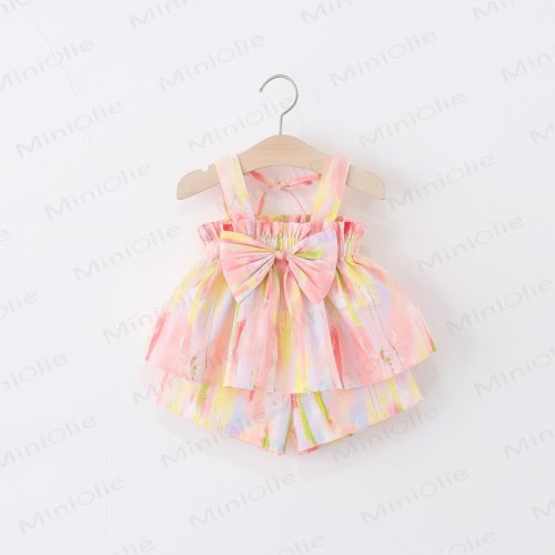 Baby 2-Piece Pink Bow Suspenders Set