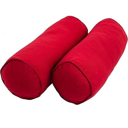 Blazing Needles Corded Twill Bolster Pillows (Set of 2), 2 Count (Pack of 1), Red