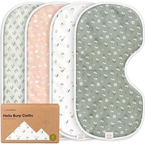 KeaBabies 4-Pack Baby Burp Cloths Baby Girl, Boy - Organic Cotton Burp Cloth, Extra Large, Absorbent, Soft Burping Cloths & Bibs Set for Babies, Newborn Burp Clothes, Thick Burp Rags (Fleur)