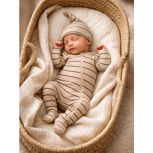 Tan/Black Stripe / Ribbed 2-Way Zip Footie – SpearmintLOVE