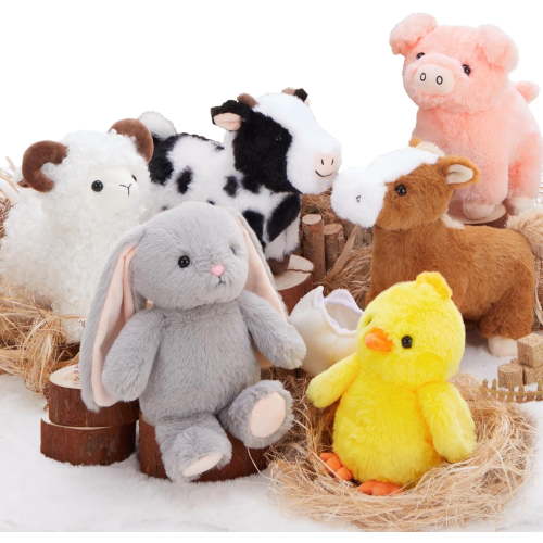 MorisMos 6Pcs Farm Animal Stuffed Animals Bulk with Cow/Horse/Sheep/Pig/Bunny/Chick Plush Toys